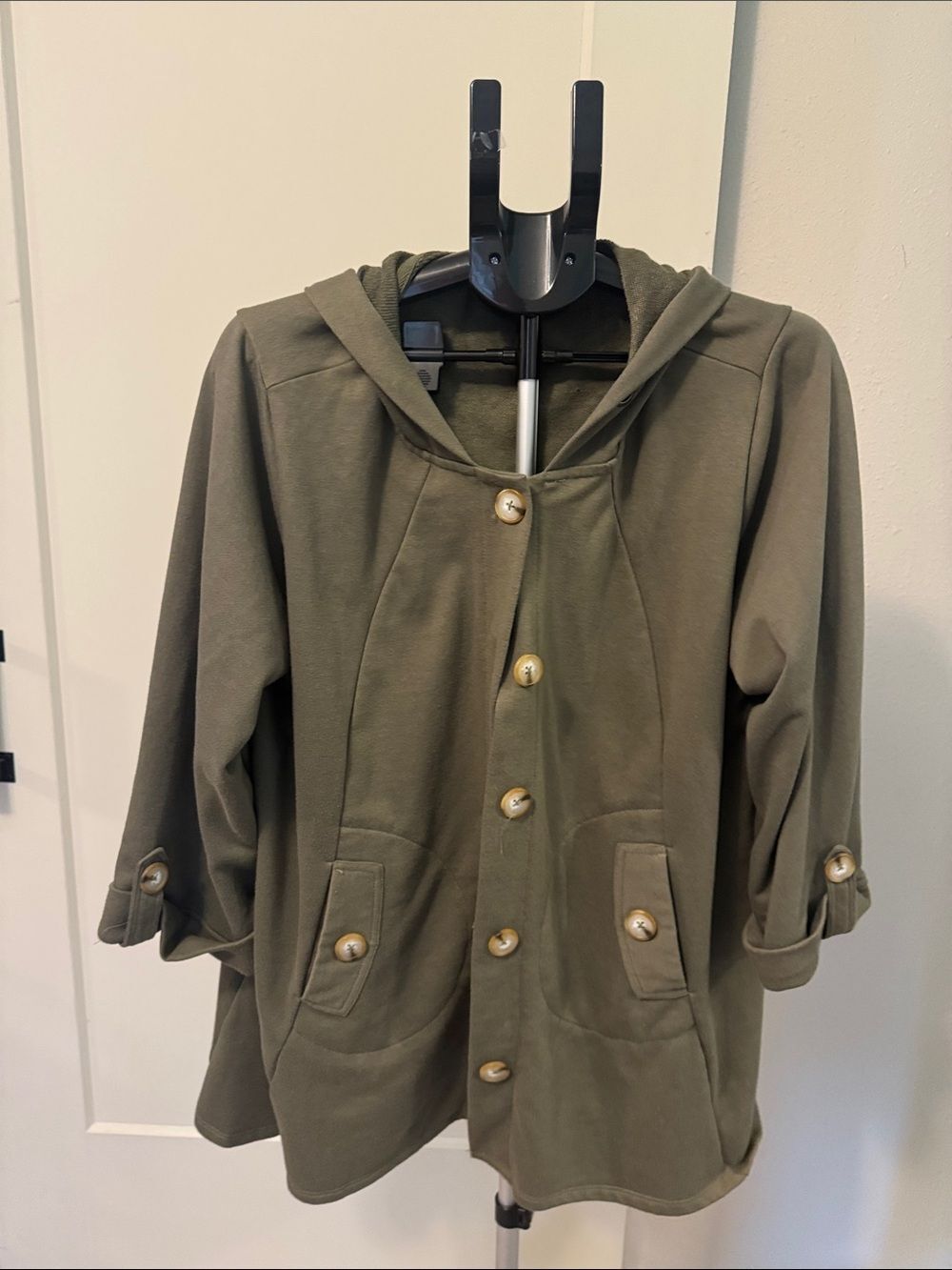 Christian Siriano Olive Hooded  Coat with Gold off brown Buttons